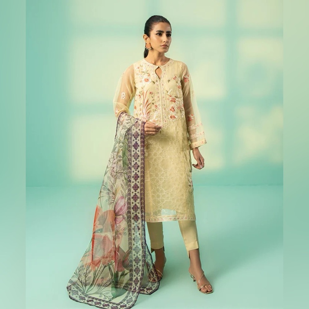 Elegant Cream yellowish Floral Women's Dress